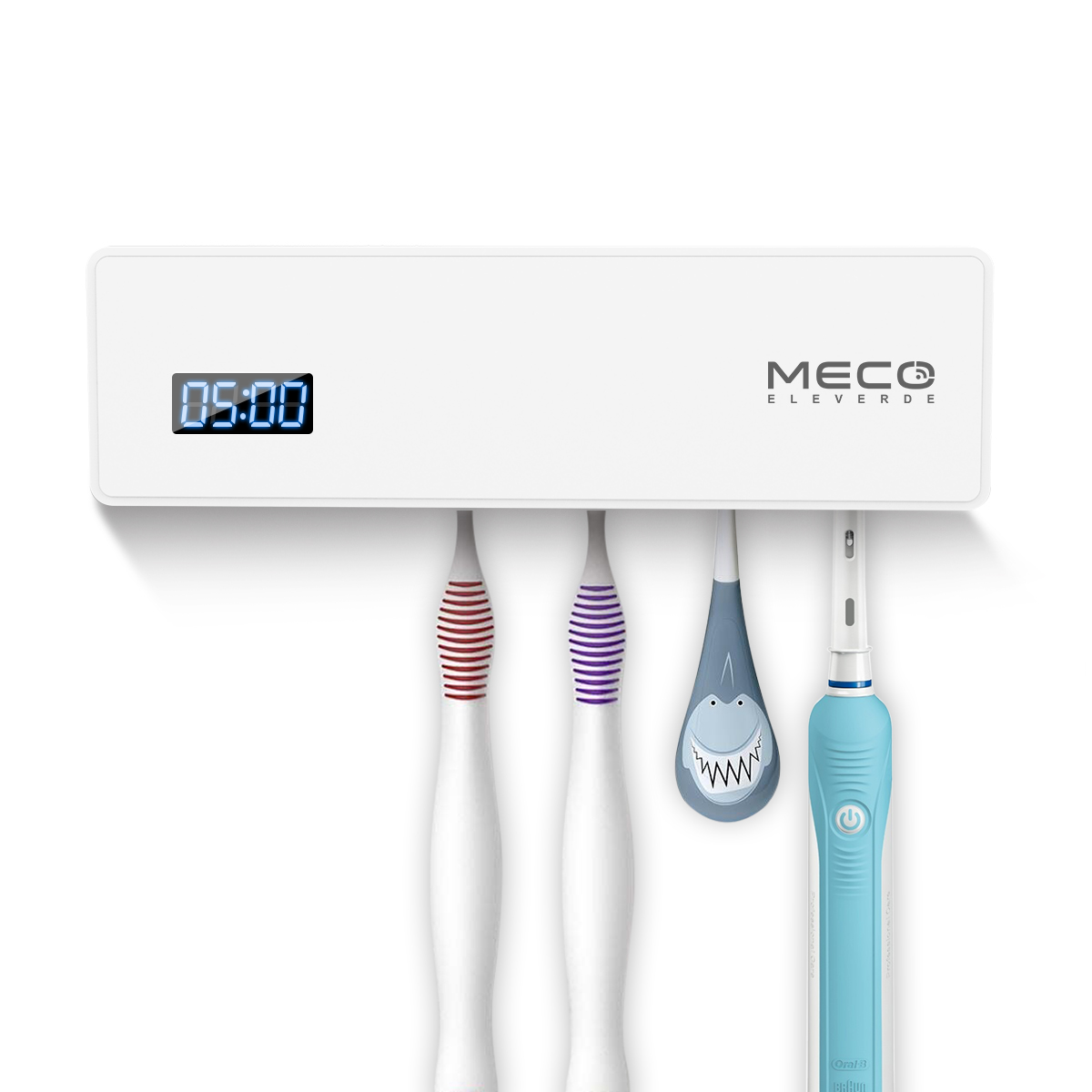 MECO ELEVERDE Elektrischer Zahnbürstenhalter UV-Sterilisator Zeitzähler 4 Port Bürstenhalter Wandhalterung Zahnbürstenhalter Badezimmer Set für Kinder Erwachsene 